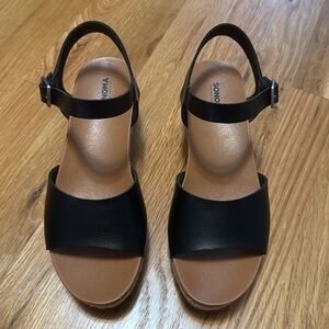 Sonoma Esme Faux Leather/Cork Espadrille Wedge Sandal, Black, Size 6,